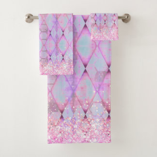 Glitterig Roze Blauwgroen Pastels Abstract Harlequ Bad Handdoek
