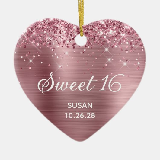 Glitterig roze Folie Sweet 16 Foto Keramisch Ornament (Voorkant)
