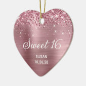 Glitterig roze Folie Sweet 16 Foto Keramisch Ornament (Links)