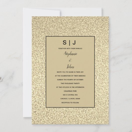 Glitterig Sepia Goud Gouden Zwart Elegant Bruiloft Kaart (Voorkant)