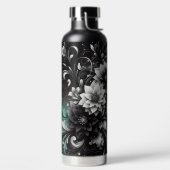 Glitterig Zwart en Blauwgroen Bloemen Waterfles (Links)