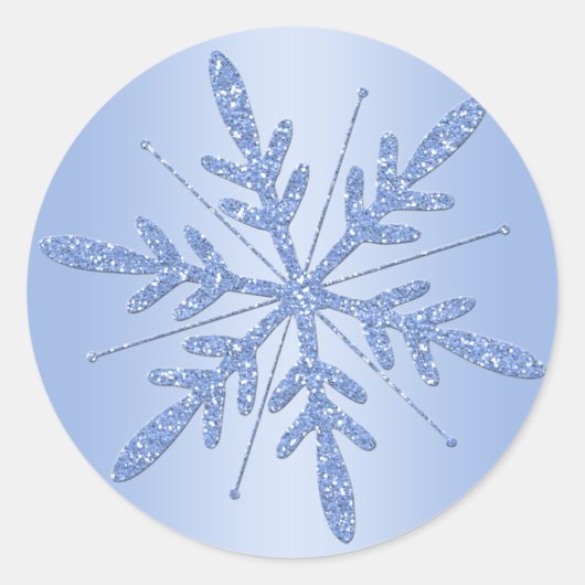 Glitterige Blauwe Sneeuwvlok Sticker (Voorkant)