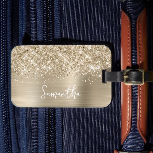 Glitterige Bleke Goud Glam Naam Bagagelabel (Voorkant Insitu 4)