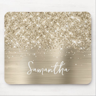 Glitterige Bleke Goud Glam Naam Muismat