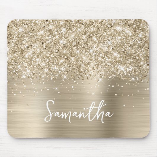 Glitterige Bleke Goud Glam Naam Muismat (Voorkant)