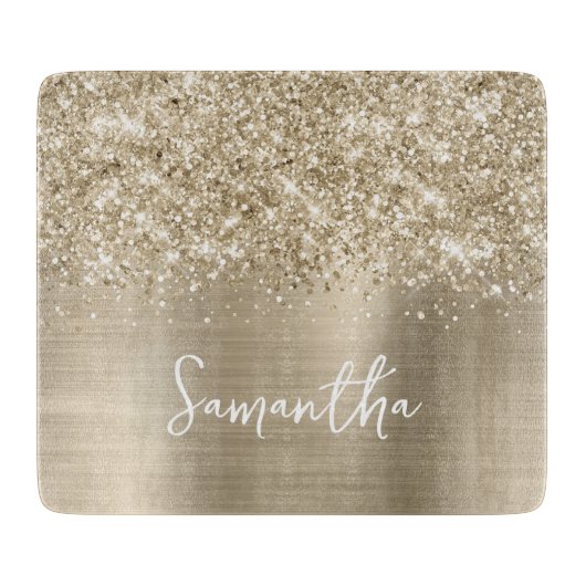 Glitterige Bleke Goud Glam Naam Snijplank (Voorkant)