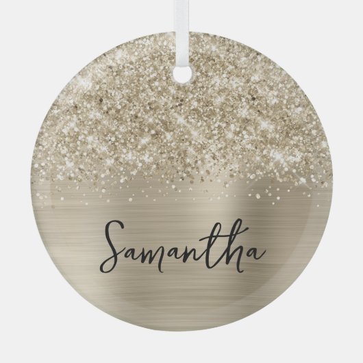Glitterige Bleke Gouden Glam Naam Glas Ornament (Voorkant)