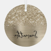 Glitterige Bleke Gouden Glam Naam Glas Ornament (Achterkant)