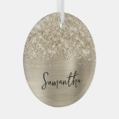 Glitterige Bleke Gouden Glam Naam Glas Ornament (Voorkant Rechts)