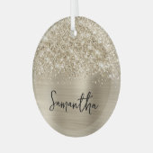 Glitterige Bleke Gouden Glam Naam Glas Ornament (Voorkant links)