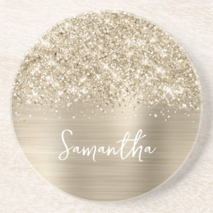 Glitterige Bleke Gouden Glam Naam Zandsteen Onderzetter