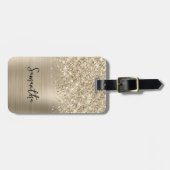 Glitterige Bleke Gouden Glam Script Naam Bagagelabel (Voorkant horizontaal)