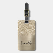 Glitterige Bleke Gouden Glam Script Naam Bagagelabel (Voorkant verticaal)