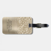 Glitterige Bleke Gouden Glam Script Naam Bagagelabel (Achterkant horizontaal)