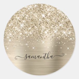 Glitterige Bleke Gouden Vrouwelijke Handtekening C Ronde Sticker