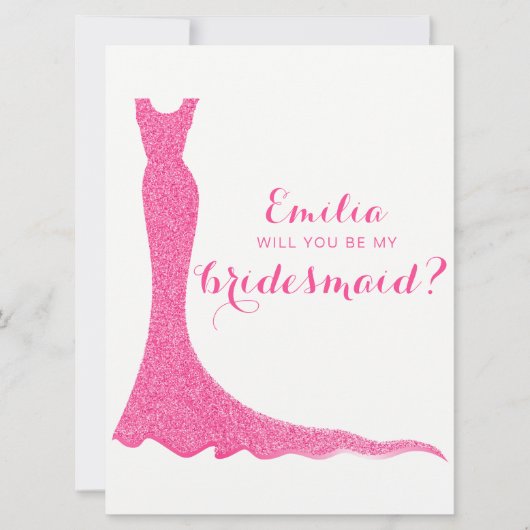 Glitterige bruidsmeisjesjurk kaart (Voorkant)