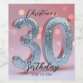 Glitterige Chic Roze en Zilveren Lovertjes 30 Verj Wijn Etiket (Enkel label)