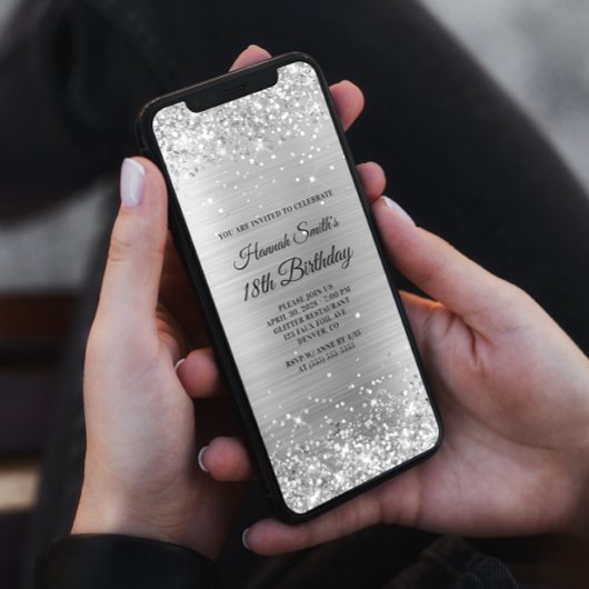 Glitterige Geborstelde Zilver Folie 18e Verjaardag Kaart