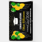 Glitterige gele en groene afstudeerfeest spandoek (Verticaal)
