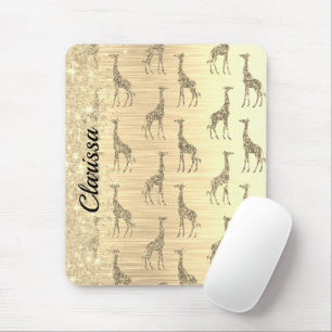 Glitterige Giraffe op metallisch goud Muismat