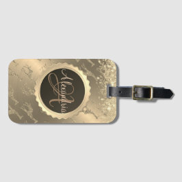 Glitterige Giraffes op Glitzy Gold Monogram Bagagelabel