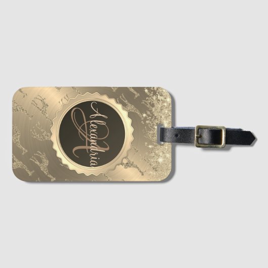 Glitterige Giraffes op Glitzy Gold Monogram Bagagelabel (Voorkant (horizontaal))