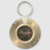 Glitterige Giraffes op Glitzy Gold Monogram Sleutelhanger (Voorkant)