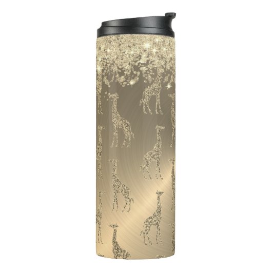 Glitterige Giraffes op Glitzy Gold Thermosbeker (Gedraaid links)
