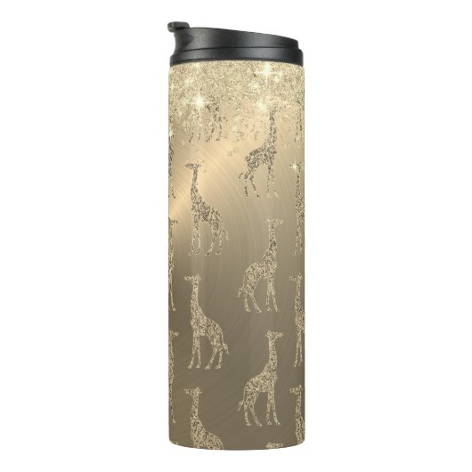 Glitterige Giraffes op Glitzy Gold Thermosbeker (Geroteerd rechts)