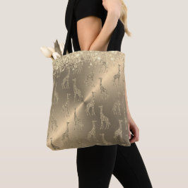 Glitterige Giraffes op Glitzy Gold Tote Bag