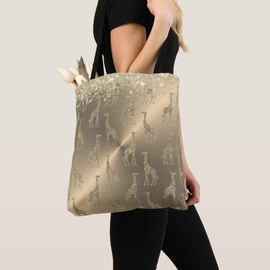 Glitterige Giraffes op Glitzy Gold Tote Bag (Dichtbij)