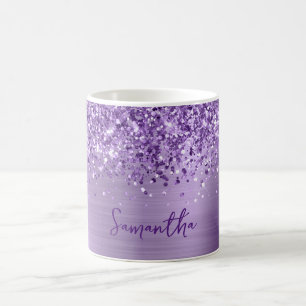 Glitterige Glam Koninklijke Paarse Naam Koffiemok