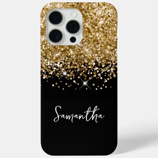 Glitterige Goud en Zwarte Glam Naam Case-Mate iPhone Case (Achterkant)