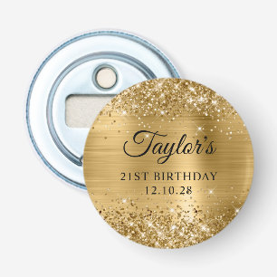 Glitterige goud folie 21e verjaardag button flesopener