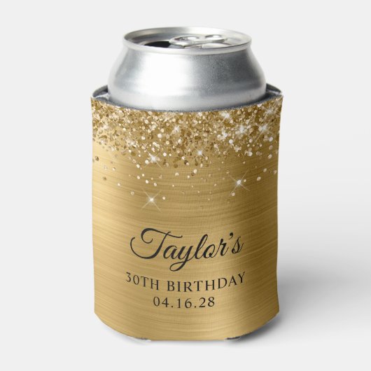 Glitterige goud folie 30e verjaardag blikjeskoeler (Blikje Voorkant)