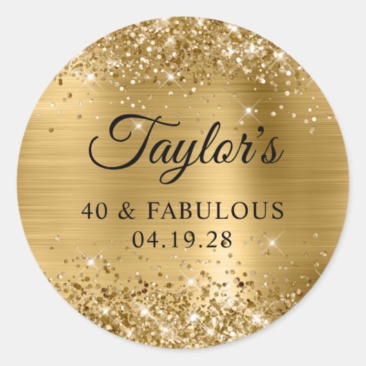 Glitterige goud folie 40 & Fabulous Ronde Sticker (Voorkant)