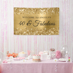 Glitterige goud folie 40 & Fabulous Welkom Spandoek
