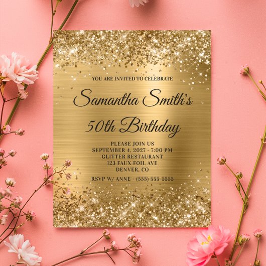 Glitterige goud folie 50ste verjaardag monogram ui flyer