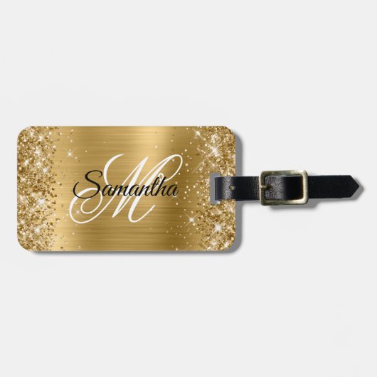 Glitterige goud folie bagagelabel (Voorkant horizontaal)