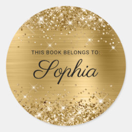 Glitterige Goud Folie Elegante Calligrafie Boek Ronde Sticker