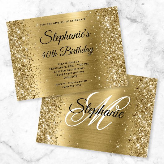 Glitterige goud folie fancy monogram 40e verjaarda kaart