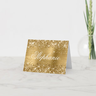Glitterige Goud Folie Fantasie Calligrafie Notitiekaartje