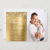 Glitterige Goud Folie Foto Save The Date (Voorkant)