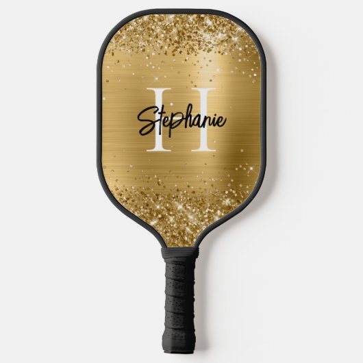 Glitterige Goud Folie Monogram Pickleball Paddle (Achterkant)