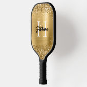 Glitterige Goud Folie Monogram Pickleball Paddle (Links)