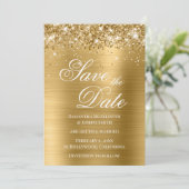 Glitterige Goud Folie Save the Date Kaart (Staand voorkant)
