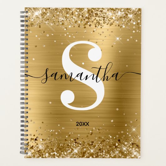 Glitterige goud folie stijl monogram planner (Voorkant)