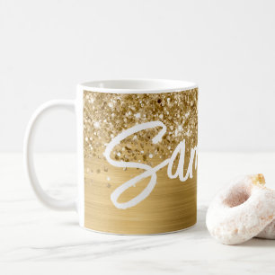 Glitterige Goud Glam Borstel Script Naam Koffiemok