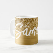 Glitterige Goud Glam Borstel Script Naam Koffiemok (Voorkant links)