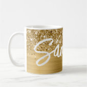 Glitterige Goud Glam Borstel Script Naam Koffiemok (Links)
